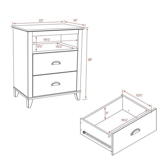 Prepac yaletown 2 Schubladen hoch Nachttisch – weiß Transitional 2 Drawer weiß
