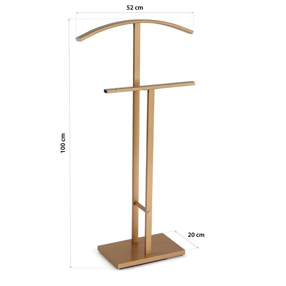 Versa Lund Moderner und multifunktionaler Herrendiener mit 2 Haken oder Aufhängern für Männer- oder Damenkleidung, Maßnahmen (H x L x B) 100 x 20 x 52 cm, Stahl, Farbe: Gold
