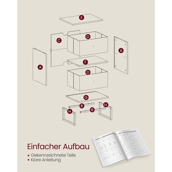 VASAGLE Nachttisch, Beistelltisch mit Stauraum, 2 herausnehmbare Schubladen, Nachtschrank für Schlafzimmer, Wohnzimmer, ebenholzschwarz-schiefergrau LGS029B56, 30 x 40 x 55 cm