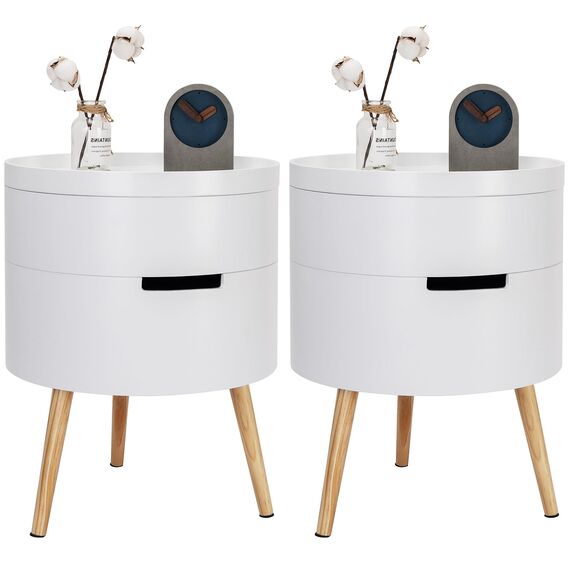 WOLTU Nachttisch 2er Set Nachtkommode Nachtschrank Beistelltisch Sofatisch, mit Stauraum, mit Beinen, Holz, MDF, Weiß, 38x38x51cm(BxTxH), TS50ws-2