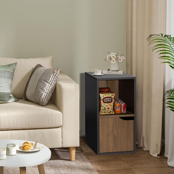 FurnitureR Freistehendes Anzeigeregal 2 Eimer Nachttisch mit Foto Lagerung Schrank Eine Tür Bücher Lagerung Regal Industrielle und Schwarz