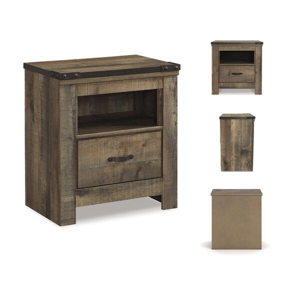 Signature Design by Ashley Trinell Rustikaler Nachttisch mit 1 Schublade und USB-Ladestationen, 66,6 cm hoch, Warmbraun