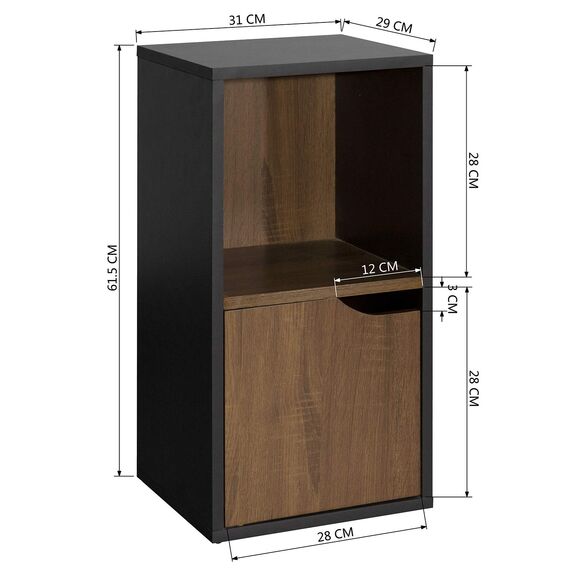 FurnitureR Freistehendes Anzeigeregal 2 Eimer Nachttisch mit Foto Lagerung Schrank Eine Tür Bücher Lagerung Regal Industrielle und Schwarz