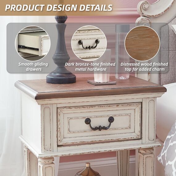 Signature Design by Ashley B743-93 Realyn Nightstand, Chipped White