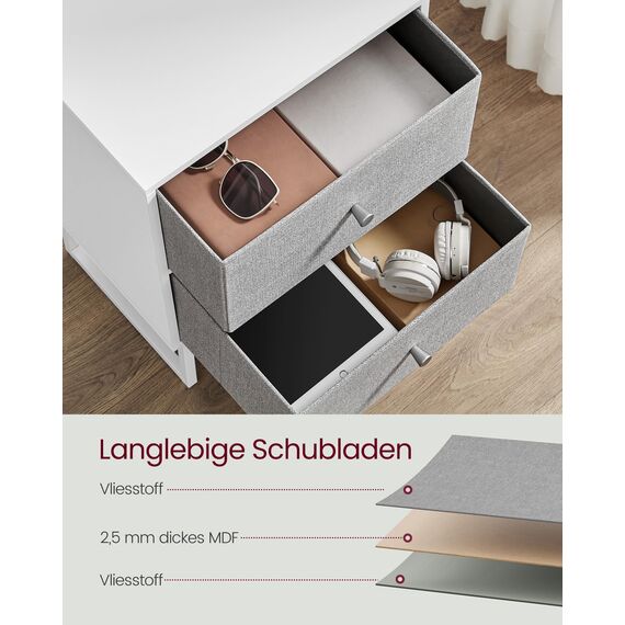 VASAGLE Nachttisch, 2er Set, Beistelltisch mit Stauraum, 2 herausnehmbare Schubladen, Nachtschrank für Schlafzimmer, Wohnzimmer, wolkenweiß-Taubengrau LGS229W14, 30 x 40 x 55 cm (T x B x H)