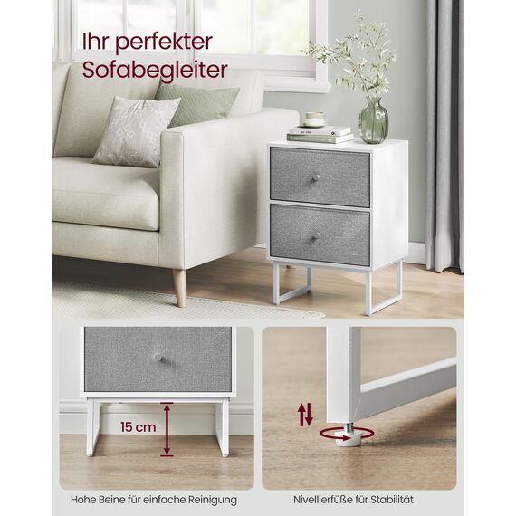 VASAGLE Nachttisch, 2er Set, Beistelltisch mit Stauraum, 2 herausnehmbare Schubladen, Nachtschrank für Schlafzimmer, Wohnzimmer, wolkenweiß-Taubengrau LGS229W14, 30 x 40 x 55 cm (T x B x H)