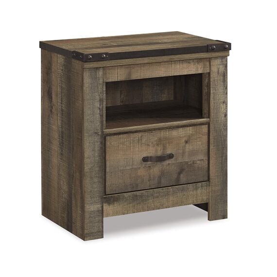 Signature Design by Ashley Trinell Rustikaler Nachttisch mit 1 Schublade und USB-Ladestationen, 66,6 cm hoch, Warmbraun