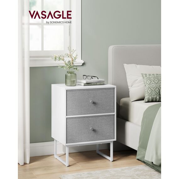 VASAGLE Nachttisch, 2er Set, Beistelltisch mit Stauraum, 2 herausnehmbare Schubladen, Nachtschrank für Schlafzimmer, Wohnzimmer, wolkenweiß-Taubengrau LGS229W14, 30 x 40 x 55 cm (T x B x H)