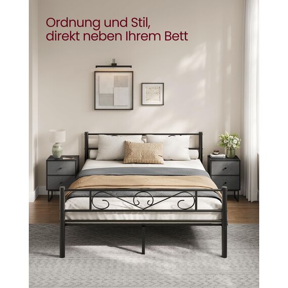 VASAGLE Nachttisch, Beistelltisch mit Stauraum, 2 herausnehmbare Schubladen, Nachtschrank für Schlafzimmer, Wohnzimmer, ebenholzschwarz-schiefergrau LGS029B56, 30 x 40 x 55 cm