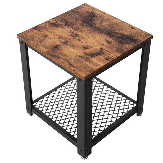 VASAGLE Beistelltisch, Nachttisch im Industrie-Design, Sofatisch mit Gitterablage, stabil, mit Metallgestell, Wohnzimmer, Schlafzimmer, einfach zu montieren, Used Look, Holzoptik Vintage LET41X