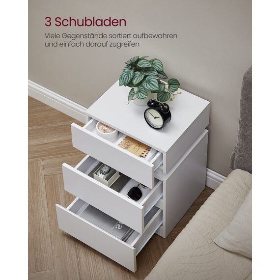 VASAGLE Nachttisch mit LED-Beleuchtung, 2er Set, Beistelltisch, einstellbare Farben, Sofatisch 3 Schubladen, Nachtschrank Schlafzimmer, modern, 35 x 40 x 55 cm, weiß LET799T10