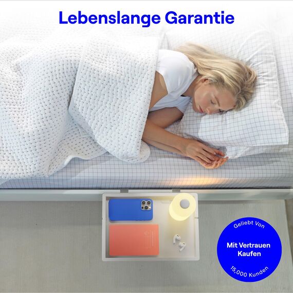 BedShelfie Bettseitiges Nachttisch Zum Einhängen Bettablage für Etagen & Oberes Bett, Studentenwohnheim Essentials, Hochbett Nachttisch, Bettablage Tablett, Wohnheim Deko - Flexfit Modell, Weiß
