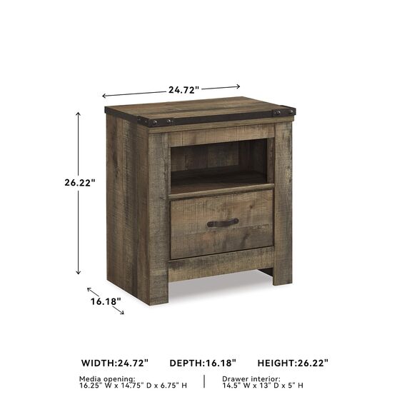 Signature Design by Ashley Trinell Rustikaler Nachttisch mit 1 Schublade und USB-Ladestationen, 66,6 cm hoch, Warmbraun