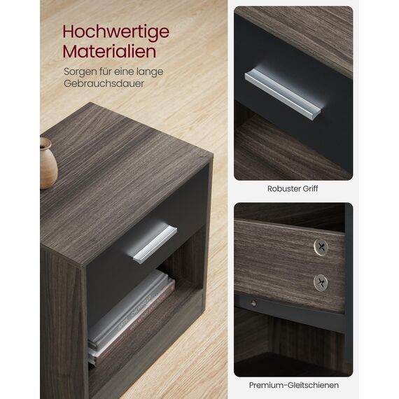 VASAGLE Nachttisch, Beistelltisch, mit Schublade, Griff, offenes Fach, Couchtisch, für Schlafzimmer, Wohnzimmer, kastanienbraun-tintenschwarz LET619K74