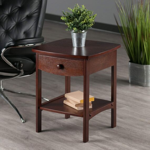 Winsome 94918 Beistelltisch aus Holz, gebogen, mit Einer Schublade, 55,9 x 45,7 x 45,7 cm, Braun
