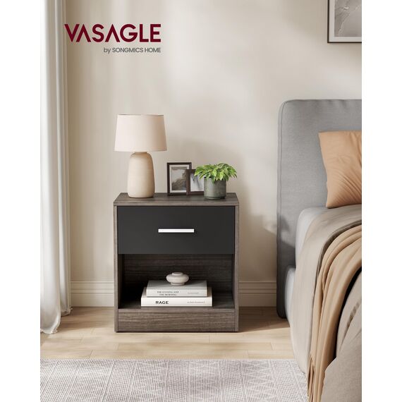 VASAGLE Nachttisch, Beistelltisch, mit Schublade, Griff, offenes Fach, Couchtisch, für Schlafzimmer, Wohnzimmer, kastanienbraun-tintenschwarz LET619K74