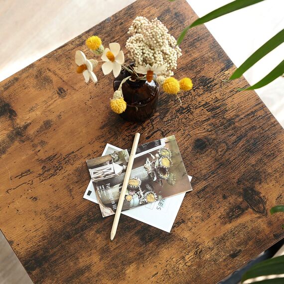 VASAGLE Beistelltisch, Nachttisch im Industrie-Design, Sofatisch mit Gitterablage, stabil, mit Metallgestell, Wohnzimmer, Schlafzimmer, einfach zu montieren, Used Look, Holzoptik Vintage LET41X