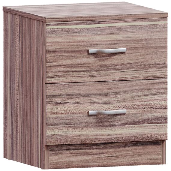 Vida Designs Nachttisch, Walnuss, 2 Schubladen mit Metallgriffen und -schienen, einzigartige Schubladenunterstützung gegen Verbiegen, Schlafzimmer-Möbel Riano, 47 x 40 x 36 cm