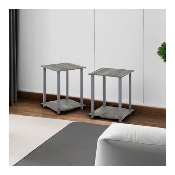 Furinno Simplistic Sofatisch, Couchtisch, Beistelltisch, mit 2 Ebenen, 2-er Set, Französische Eiche/Grau