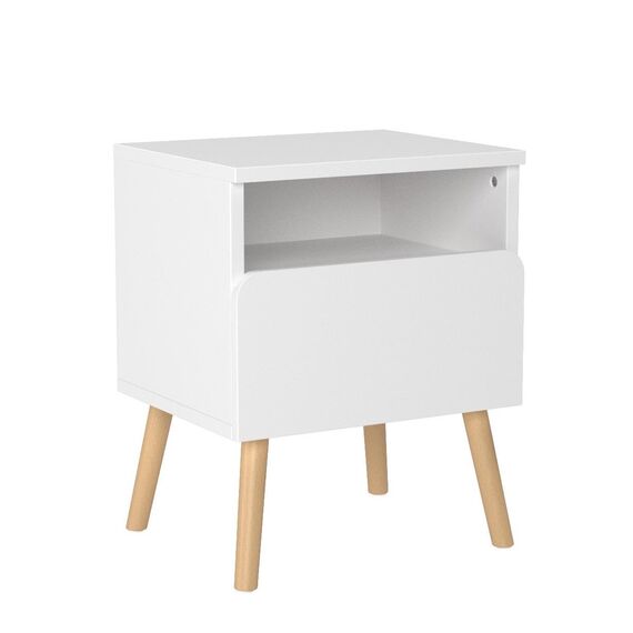 WOLTU® Nachttisch 2er Set Nachtkommode Nachtschrank Beistelltisch Sofatisch, mit Schublade und Offenem Fach, mit Beinen, Holz, Weiß, 40x33,5x50cm(BxTxH), TSR58ws-2