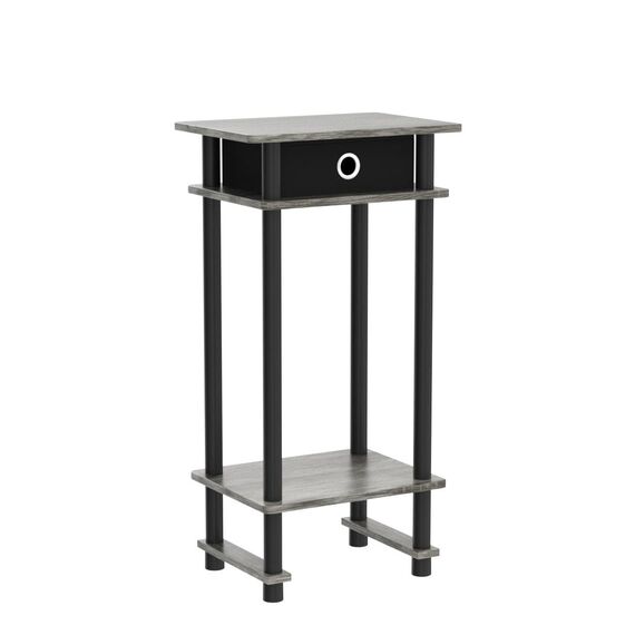 Furinno Hoher Beistelltisch mit Einschüben, Holz, French Oak Grey/Black/Black, 29.49 x 39.5 x 70.41 cm