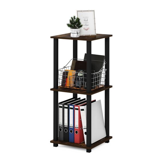 Furinno Simplistic Sofatisch, Couchtisch, Beistelltisch, mit 2 Ebenen, 2-er Set, Bernsteinkiefer/Schwarz