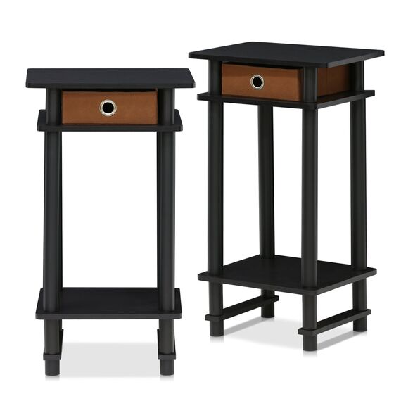 Furinno Hoher Beistelltisch mit Schublade (2er Set), Holz, Espresso/Braun, 29.49 x 39.5 x 70.41 cm