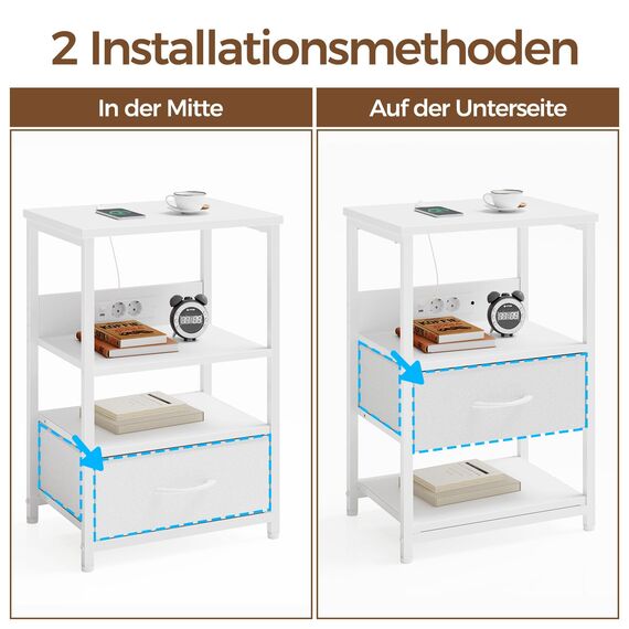 Seventable Nachttisch mit LED & Steckdose, Moderner Nachtschrank mit Stauraum,einfach montierbar, Beistelltisch für Wohnzimmer, Schlafzimmer & kleine Räume, Weiß 2pcs