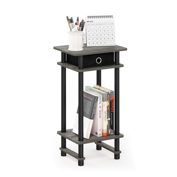 Furinno Hoher Beistelltisch mit Einschüben, Holz, French Oak Grey/Black/Black, 29.49 x 39.5 x 70.41 cm
