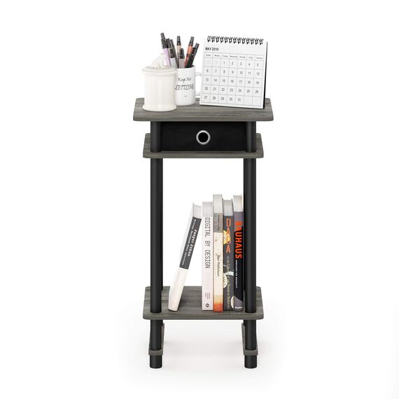 Furinno Hoher Beistelltisch mit Einschüben, Holz, French Oak Grey/Black/Black, 29.49 x 39.5 x 70.41 cm