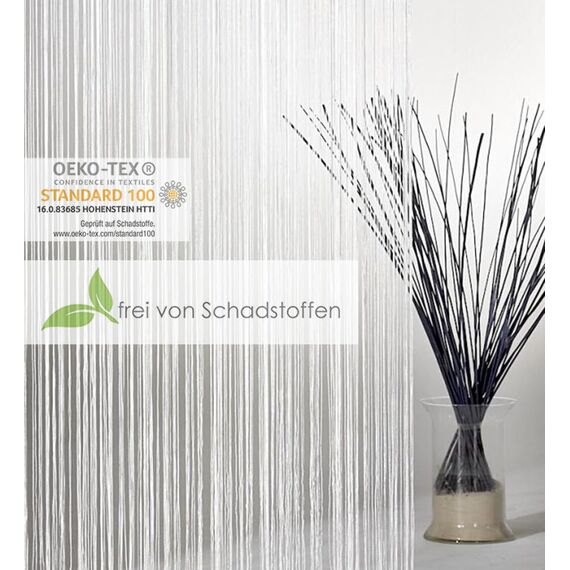 heimtexland ® Fadengardine Fadenvorhang Ösen Fadenstore Vorhang Raumteiler Insektenschutz Perlenvorhang Gardine Typ123 160x148 Silber