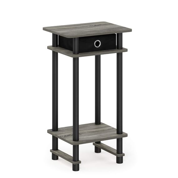 Furinno Hoher Beistelltisch mit Einschüben, Holz, French Oak Grey/Black/Black, 29.49 x 39.5 x 70.41 cm