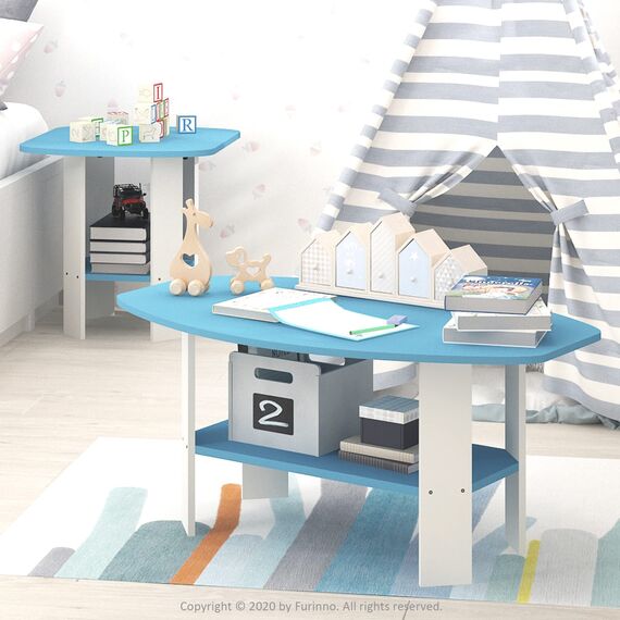 Furinno Simple Design Beistelltisch (2er Set), Holz, Hellblau/Weiß, 50.8 x 50.8 x 49.78 cm
