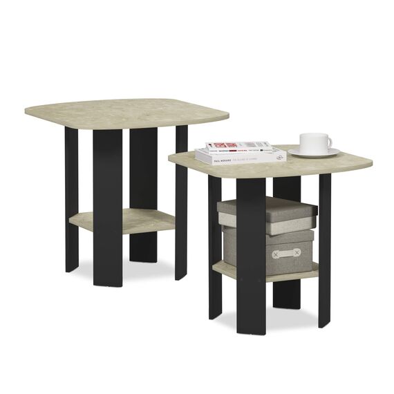 Furinno Simple Design Beistelltisch (2er Set), Holz, Creme Kunstmarmor/Schwarz, 50.8 x 50.8 x 49.78 cm