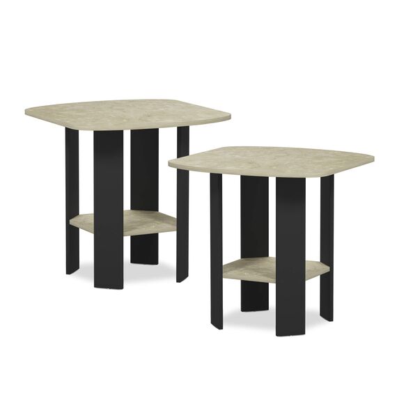 Furinno Simple Design Beistelltisch (2er Set), Holz, Creme Kunstmarmor/Schwarz, 50.8 x 50.8 x 49.78 cm