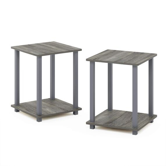 Furinno Simplistic Sofatisch, Couchtisch, Beistelltisch, mit 2 Ebenen, 2-er Set, Französische Eiche/Grau
