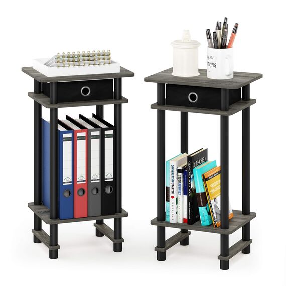 Furinno Hoher Beistelltisch mit Einschüben, Holz, French Oak Grey/Black/Black, 29.49 x 39.5 x 70.41 cm