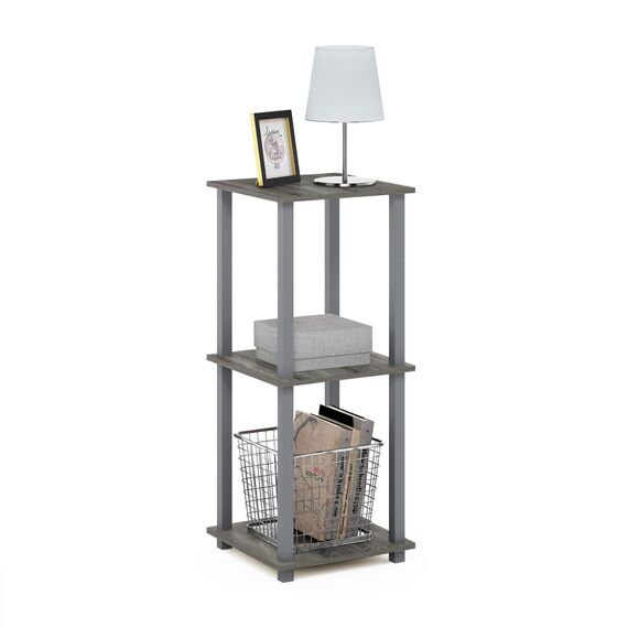 Furinno Simplistic Sofatisch, Couchtisch, Beistelltisch, mit 2 Ebenen, 2-er Set, Französische Eiche/Grau