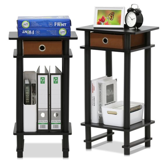 Furinno Hoher Beistelltisch mit Schublade (2er Set), Holz, Espresso/Braun, 29.49 x 39.5 x 70.41 cm