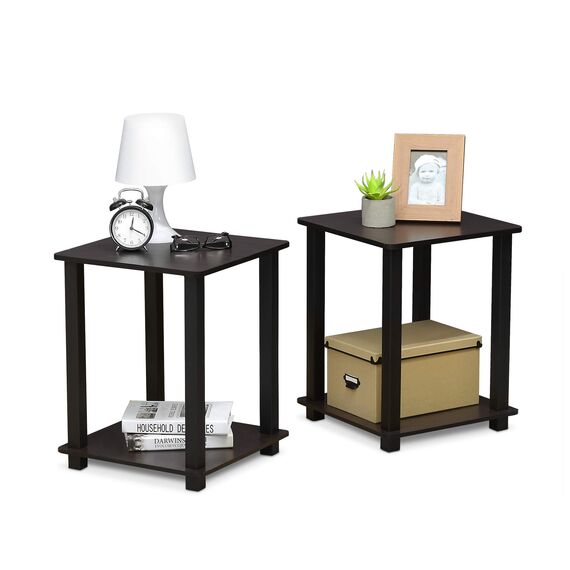 Furinno Simplistic Sofatisch, Couchtisch, Beistelltisch, mit 2 Ebenen, 2-er Set, Dunkle Walnuss