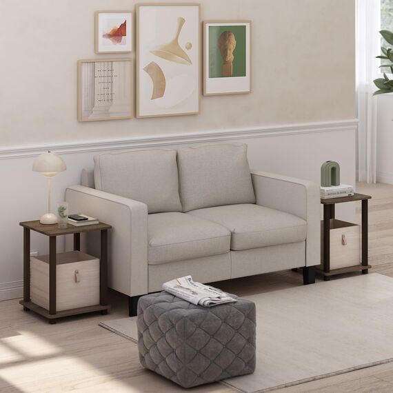 Furinno Simplistic Sofatisch, Couchtisch, Beistelltisch, mit 2 Ebenen, 2-er Set, Walnuss/Braun