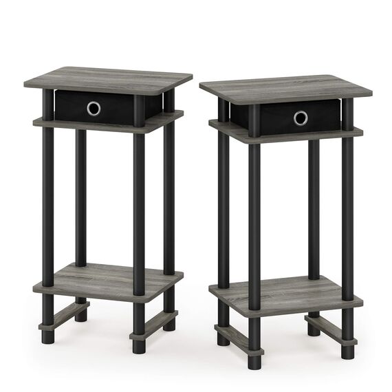 Furinno Hoher Beistelltisch mit Einschüben, Holz, French Oak Grey/Black/Black, 29.49 x 39.5 x 70.41 cm