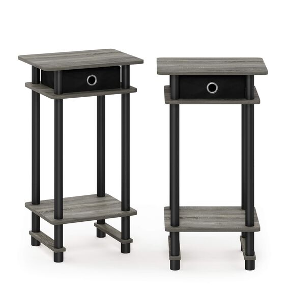 Furinno Hoher Beistelltisch mit Einschüben, Holz, French Oak Grey/Black/Black, 29.49 x 39.5 x 70.41 cm