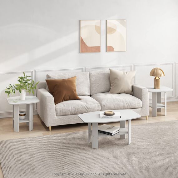 Furinno Simple Design End-/Beistelltisch, Weiß, 2er-Set