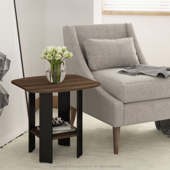 Furinno Simple Design Beistelltisch, holz, Columbia Walnut/Schwarz, 50.8 x 50.8 x 49.78 cm