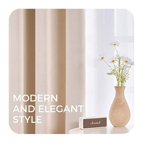 MRTREES Vorhang Blickdicht Gardinen mit Ösen Thermovorhang Verdunklungsvorhang Ösenschal für Wohnzimmer Schlafzimmer Kinderzimmer, Beige, 1 Stück