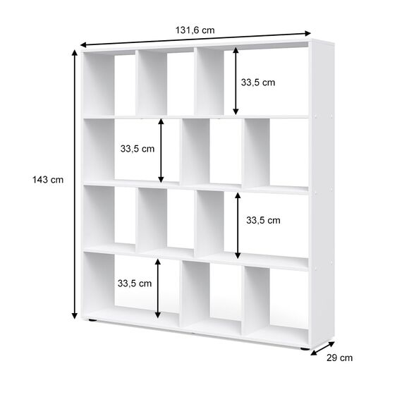 Vicco Raumteiler Pilar, Weiß, 131.6 x 143 cm, zur flexiblen Raumaufteilung und Aufbewahrung von Büchern