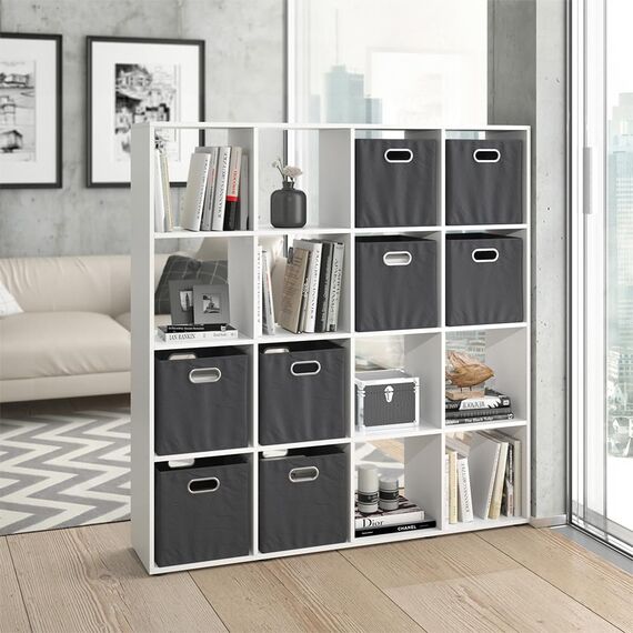 Vicco Raumteiler Karree, Weiß, 138.5 x 142.5 cm mit 4 Faltboxen, zur flexiblen Raumaufteilung und übersichtlichen Aufbewahrung
