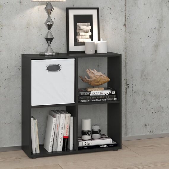 Vicco Raumteiler Tetra, Schwarz, 72.6 x 72 cm, zur Aufbewahrung und Präsentation von Büchern oder Dekoboxen