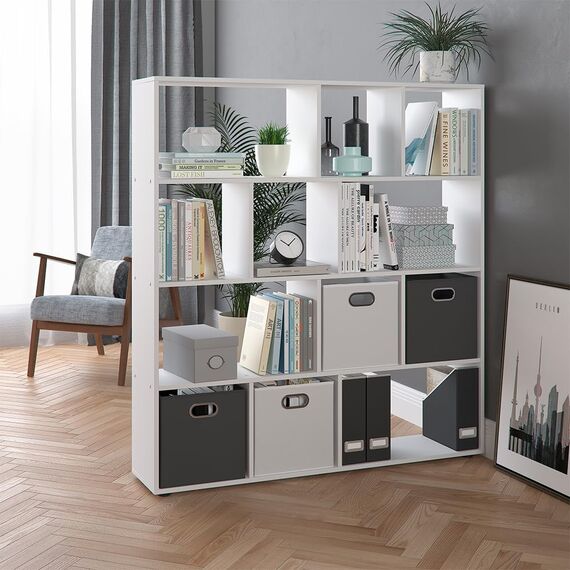 Vicco Raumteiler Pilar, Weiß, 131.6 x 143 cm, zur flexiblen Raumaufteilung und Aufbewahrung von Büchern